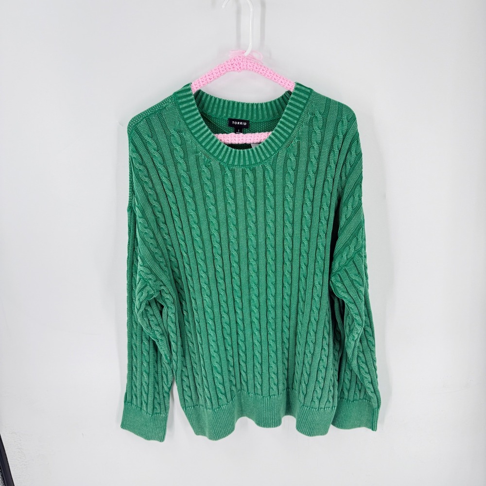 Torrid NWT Green Cable Knit Pullover Sweater Jelly‎ Bean Green 1X Preppy Coastal